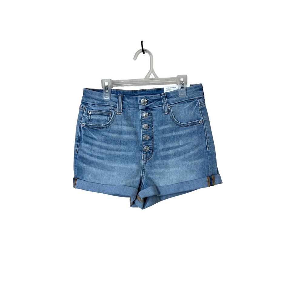 American Eagle Curvy Hi-Rise‎ Denim Shorties Button Fly Size 6 Light Wash